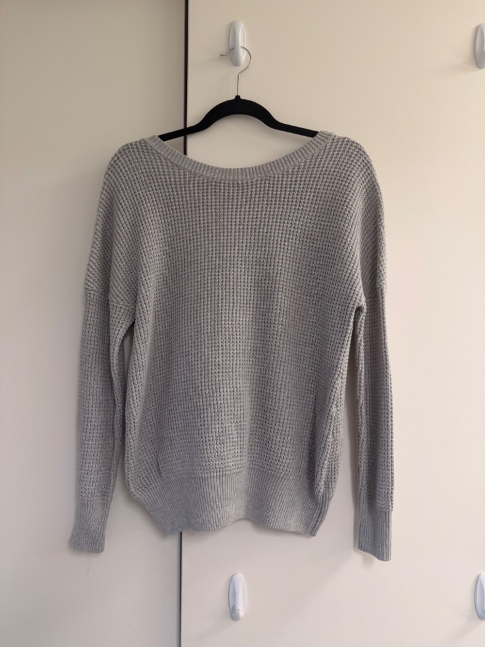 Criss Cross V Back Hollow Out Long Sleeve Sweater, Casual Crew Neck Knitted Grey - Picture 5 of 6